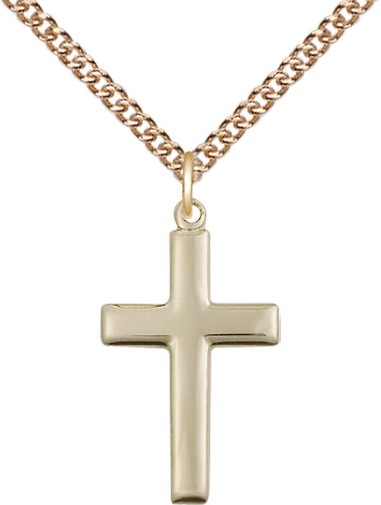 14kt Gold Filled Cross Pendant on a 24 inch Gold Filled Heavy Curb chain