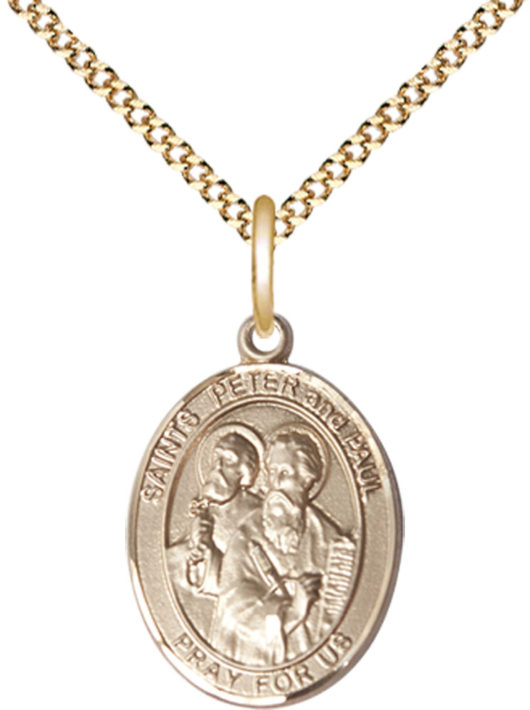 14kt Gold Filled Saints Peter &amp; Paul Pendant on a 18 inch Gold Plate Light Curb chain
