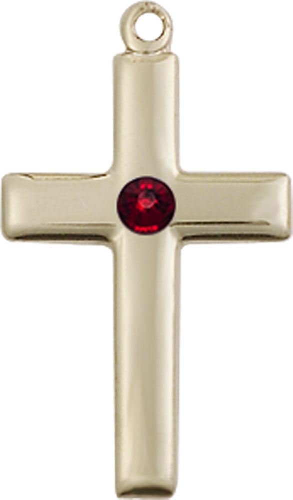 14kt Gold Cross Medal with a 3mm Garnet Swarovski stone