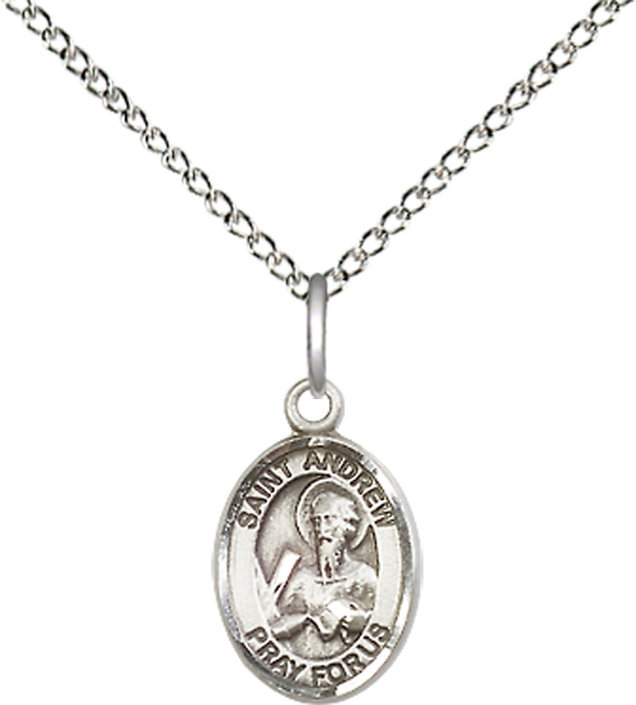 Sterling Silver Saint Andrew the Apostle Pendant on a 18 inch Sterling Silver Light Curb chain