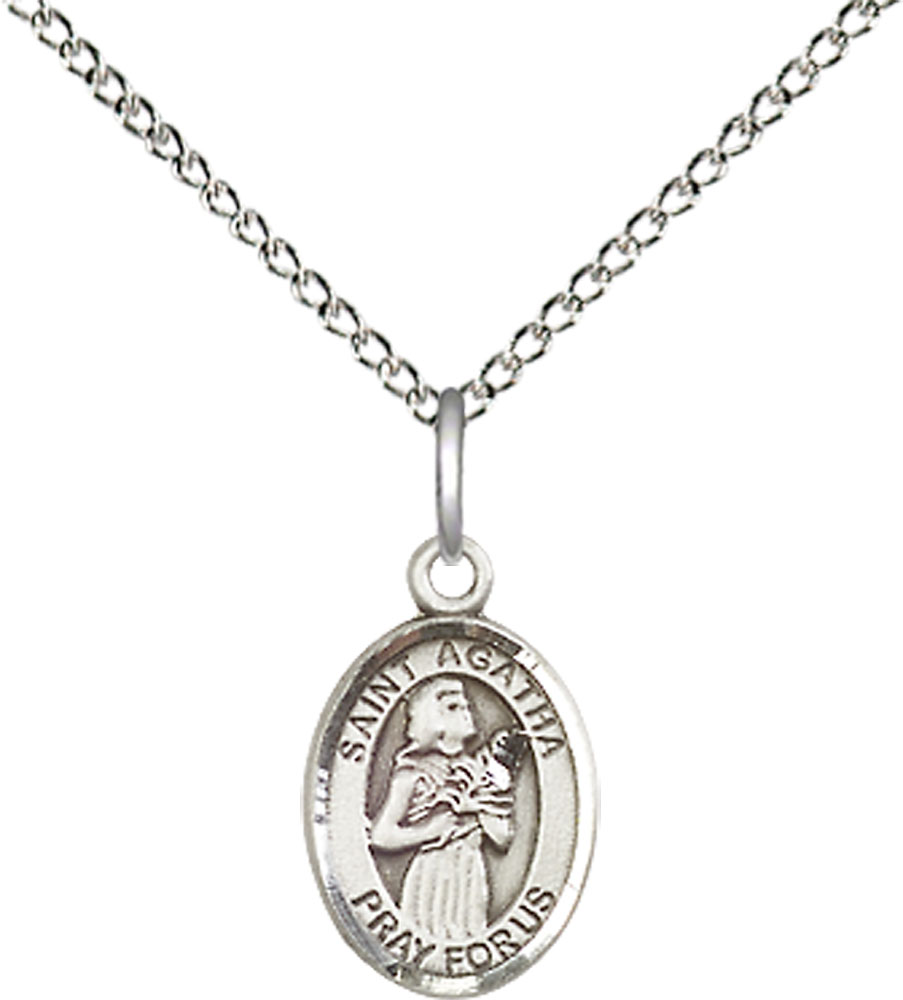 Sterling Silver Saint Agatha Pendant on a 18 inch Sterling Silver Light Curb chain