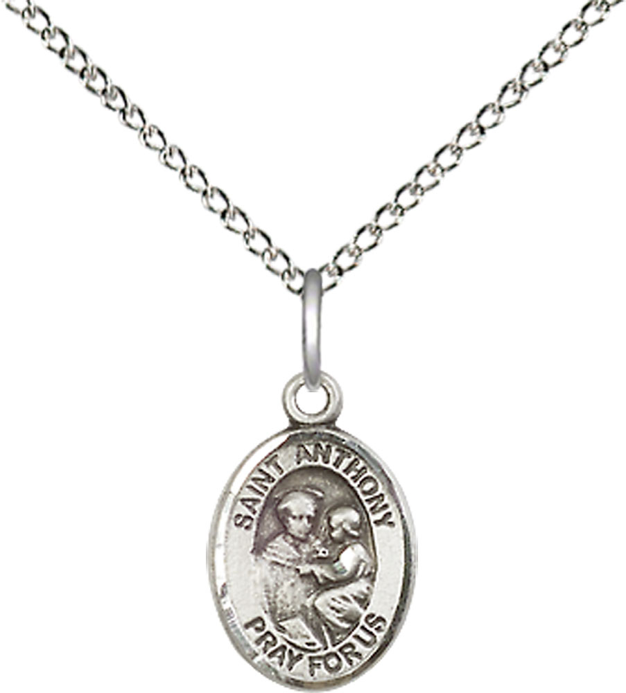 Sterling Silver Saint Anthony of Padua Pendant on a 18 inch Sterling Silver Light Curb chain