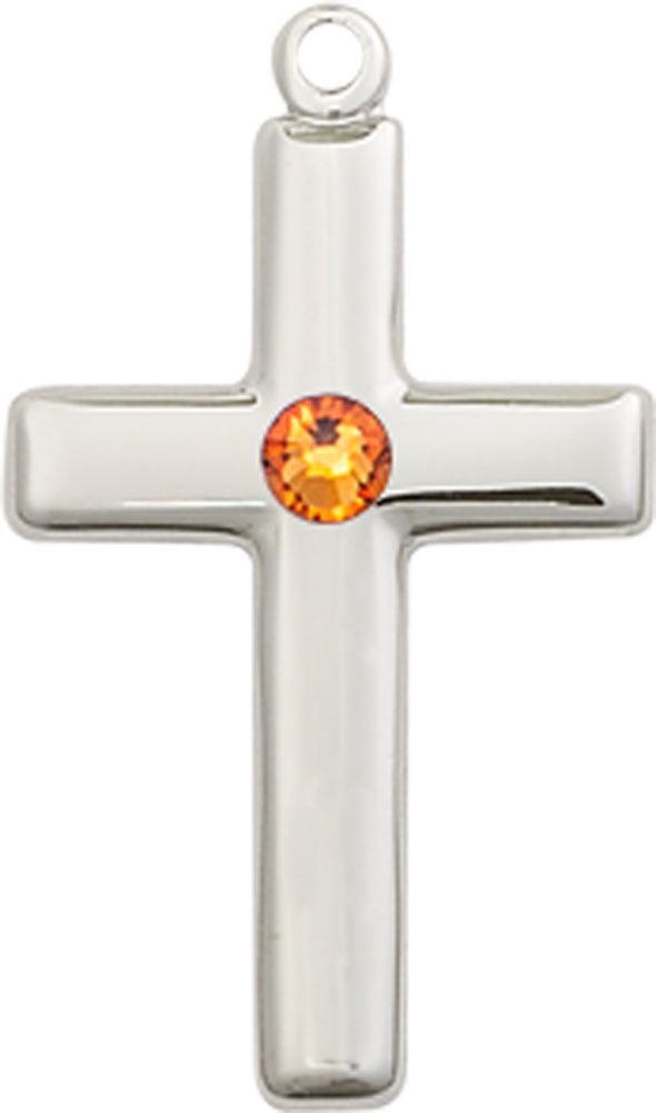 Sterling Silver Cross Medal with a 3mm Topaz Swarovski stone