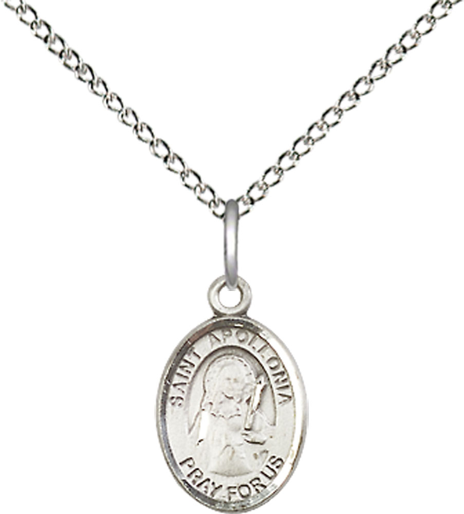 Sterling Silver Saint Apollonia Pendant on a 18 inch Sterling Silver Light Curb chain