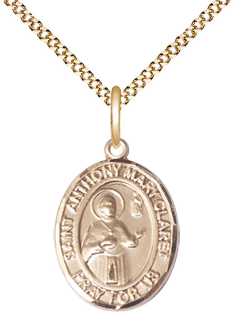 14kt Gold Filled Saint Anthony Mary Claret Pendant on a 18 inch Gold Plate Light Curb chain
