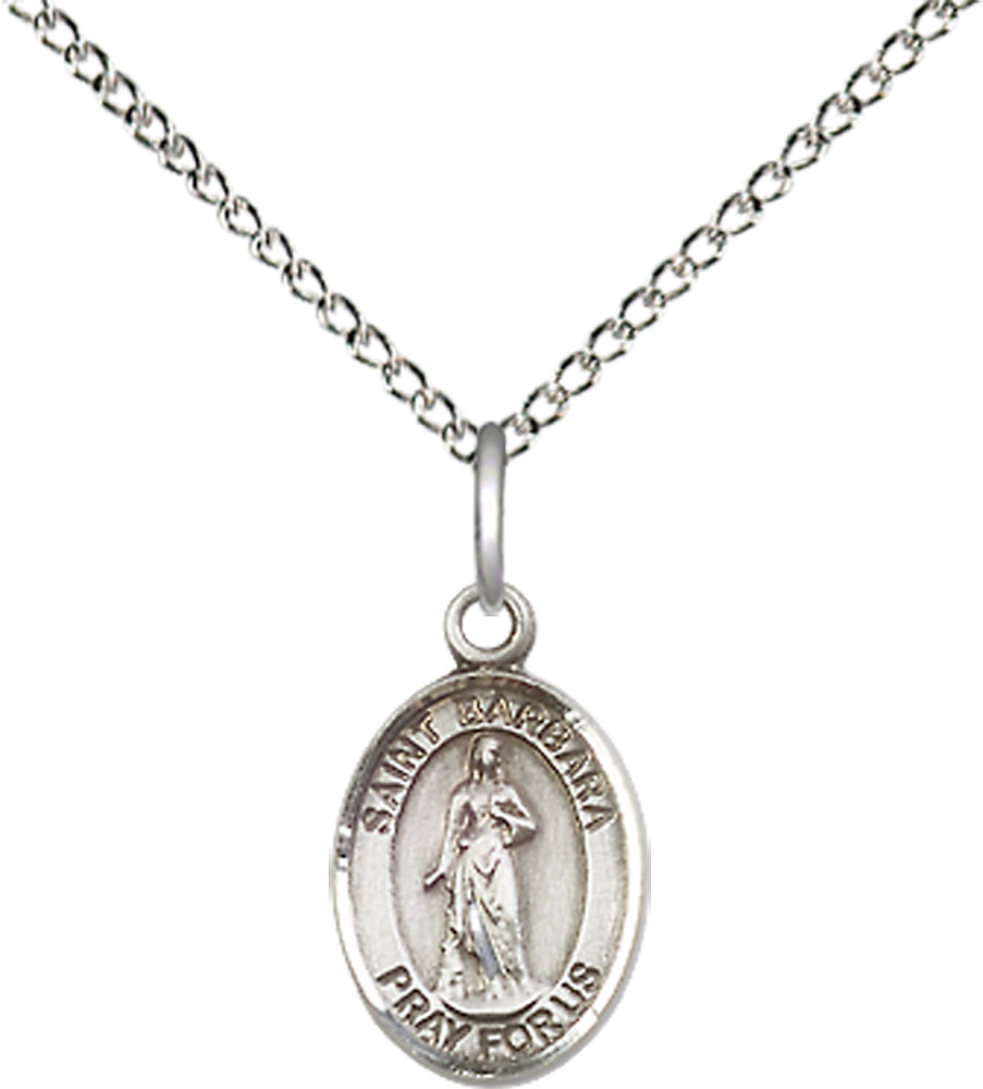 Sterling Silver Saint Barbara Pendant on a 18 inch Sterling Silver Light Curb chain