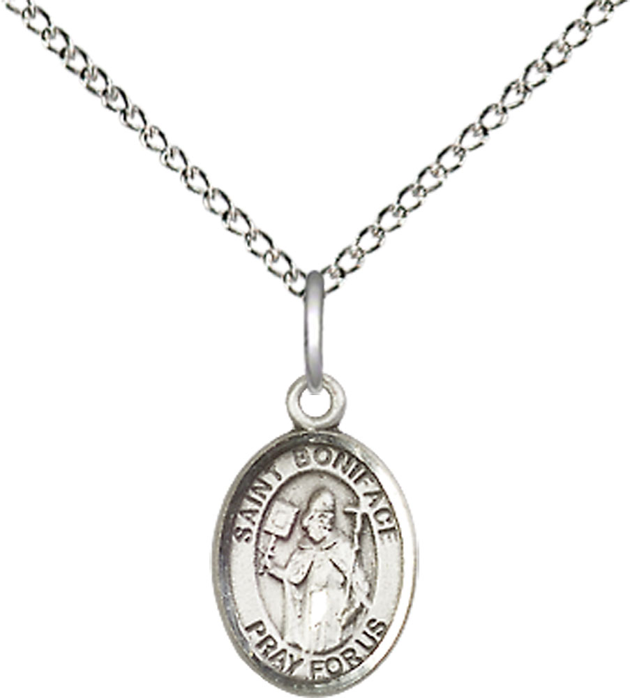 Sterling Silver Saint Boniface Pendant on a 18 inch Sterling Silver Light Curb chain