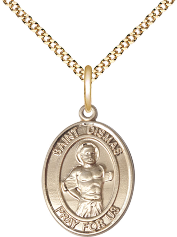 14kt Gold Filled Saint Dismas Pendant on a 18 inch Gold Plate Light Curb chain