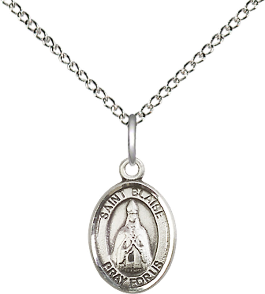Sterling Silver Saint Blaise Pendant on a 18 inch Sterling Silver Light Curb chain