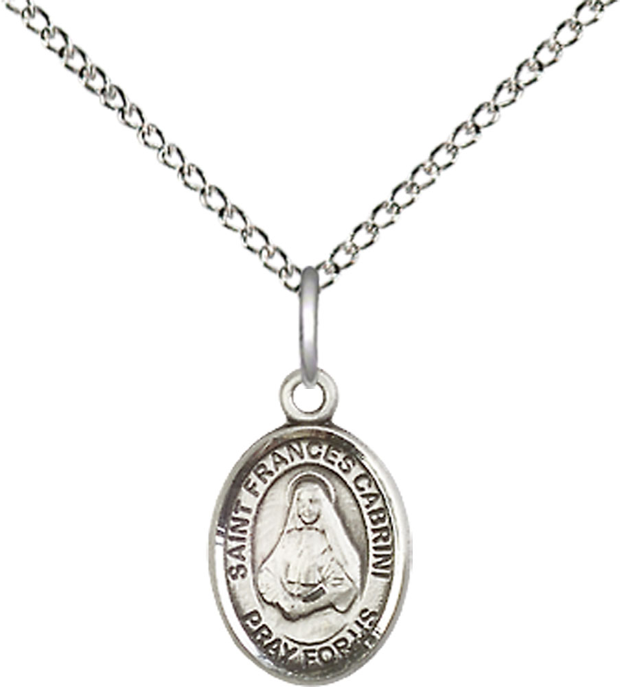 Sterling Silver Saint Frances Cabrini Pendant on a 18 inch Sterling Silver Light Curb chain