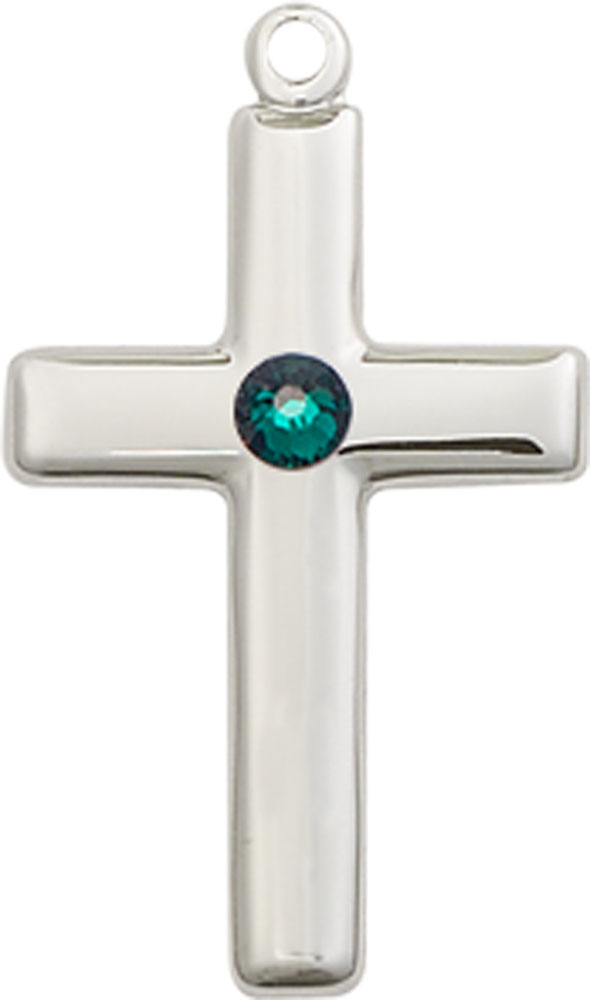 Sterling Silver Cross Medal with a 3mm Emerald Swarovski stone