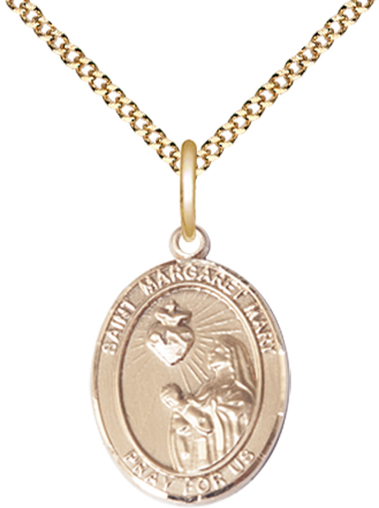14kt Gold Filled Saint Margaret Mary Alacoque Pendant on a 18 inch Gold Plate Light Curb chain