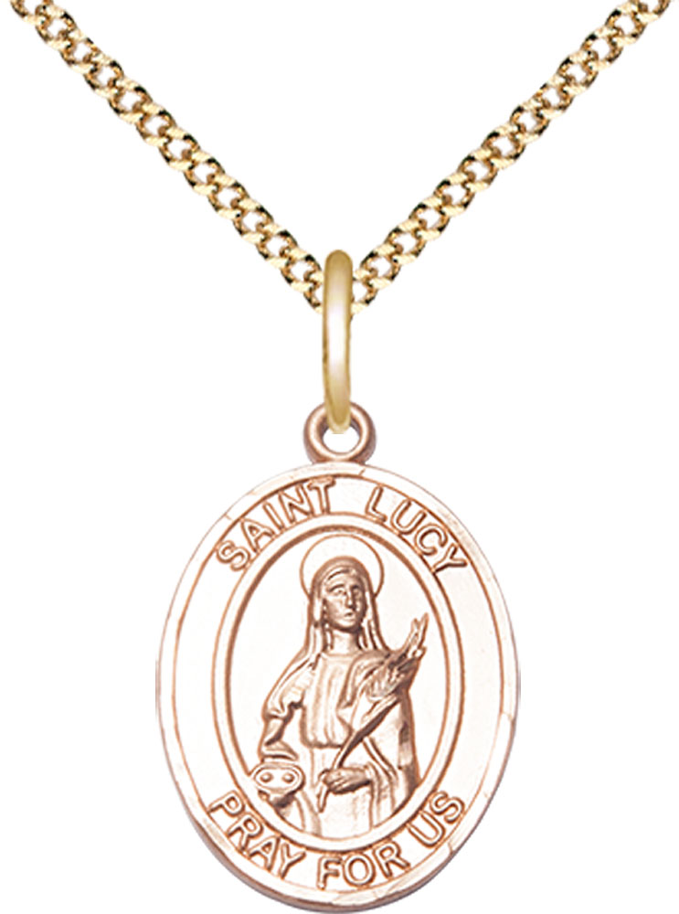 14kt Gold Filled Saint Lucy Pendant on a 18 inch Gold Plate Light Curb chain