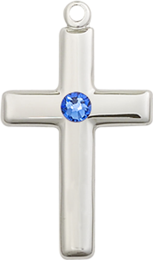 Sterling Silver Cross Medal with a 3mm Sapphire Swarovski stone