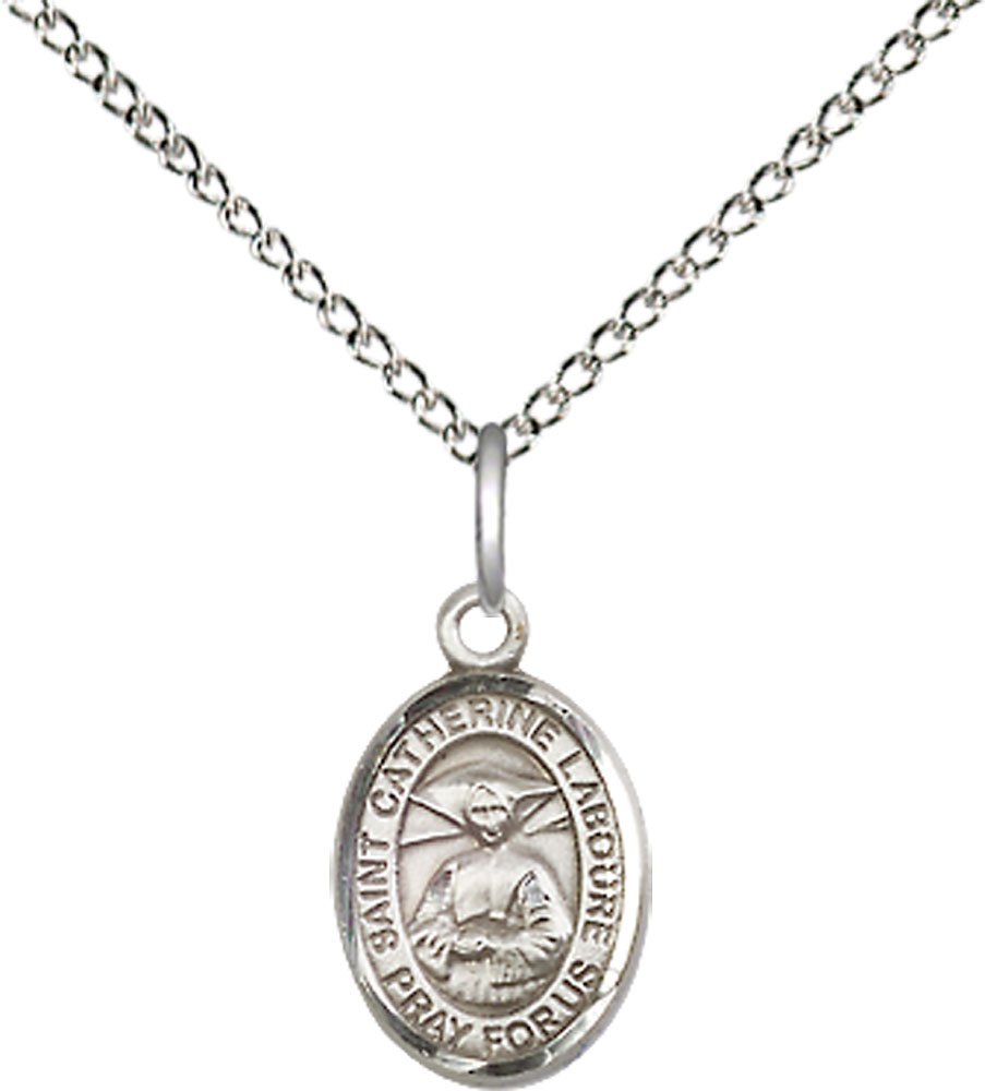 Sterling Silver Saint Catherine Laboure Pendant on a 18 inch Sterling Silver Light Curb chain