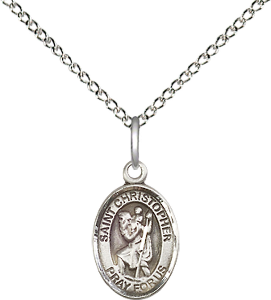 Sterling Silver Saint Christopher Pendant on a 18 inch Sterling Silver Light Curb chain