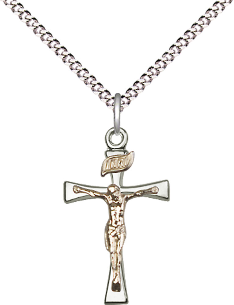 Two-Tone GF/SS Maltese Crucifix Pendant on a 18 inch Light Rhodium Light Curb chain