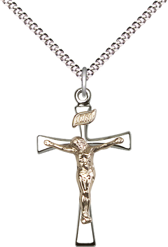 Two-Tone GF/SS Maltese Crucifix Pendant on a 18 inch Light Rhodium Light Curb chain