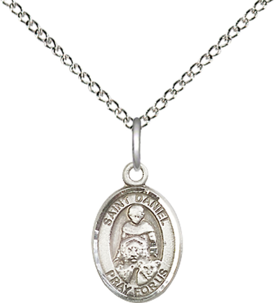Sterling Silver Saint Daniel Pendant on a 18 inch Sterling Silver Light Curb chain