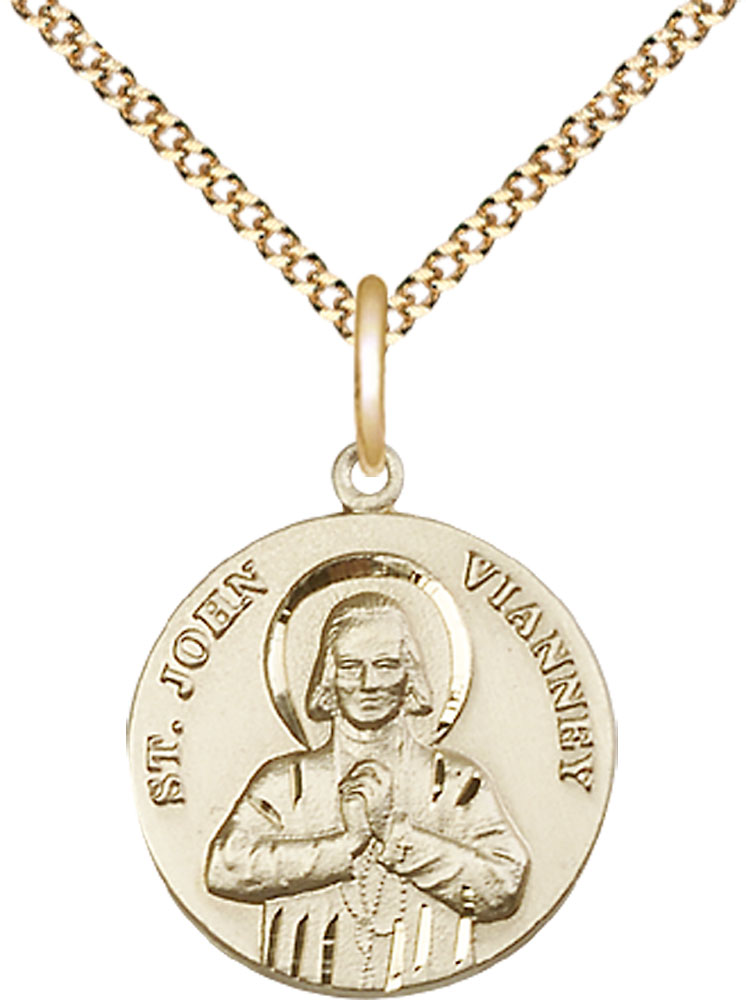 14kt Gold Filled Saint John Vianney Pendant on a 18 inch Gold Plate Light Curb chain