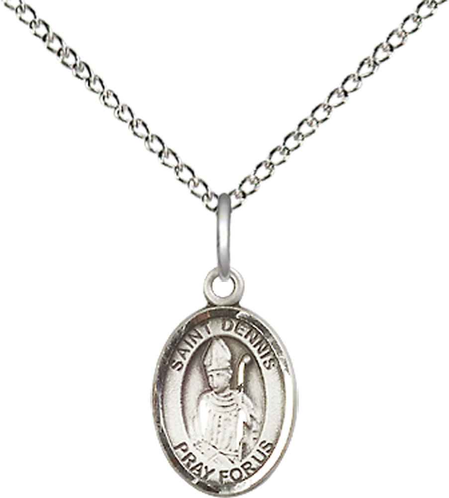 Sterling Silver Saint Dennis Pendant on a 18 inch Sterling Silver Light Curb chain
