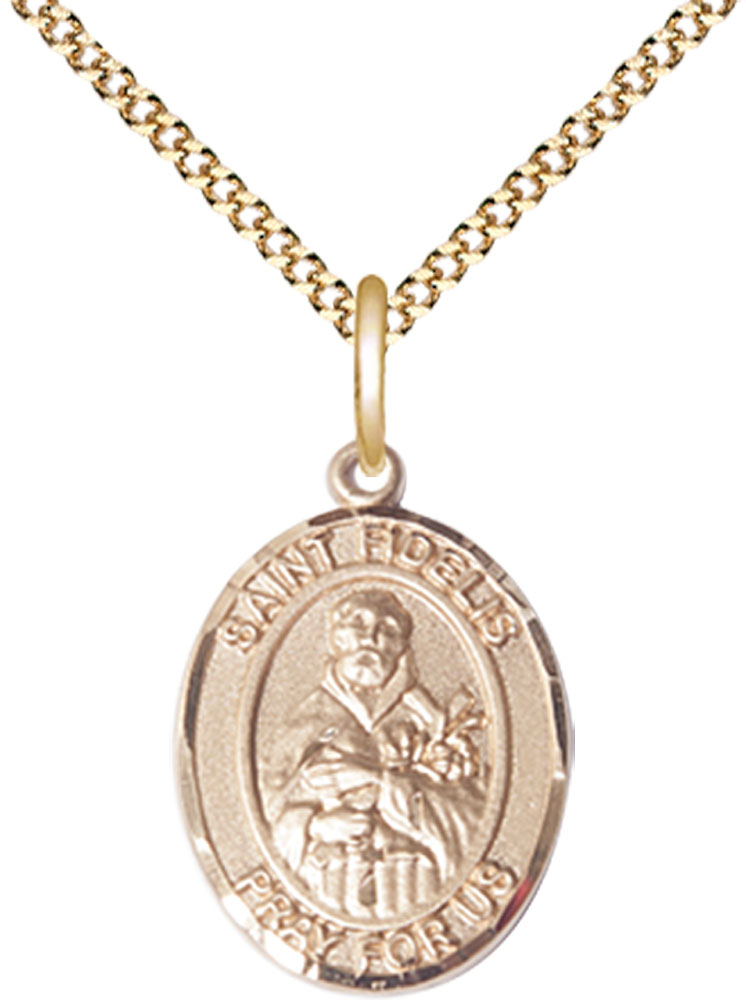 14kt Gold Filled Saint Fidelis Pendant on a 18 inch Gold Plate Light Curb chain