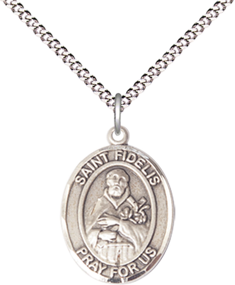Sterling Silver Saint Fidelis Pendant on a 18 inch Light Rhodium Light Curb chain
