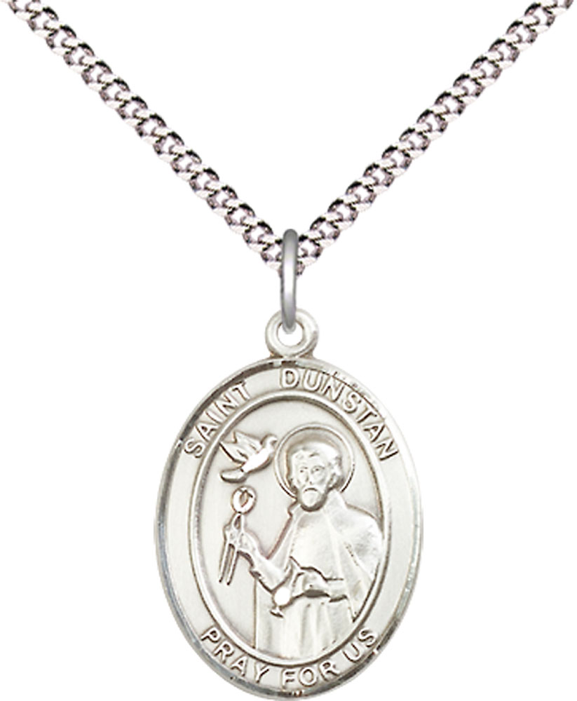 Sterling Silver Saint Dunstan Pendant on a 18 inch Light Rhodium Light Curb chain