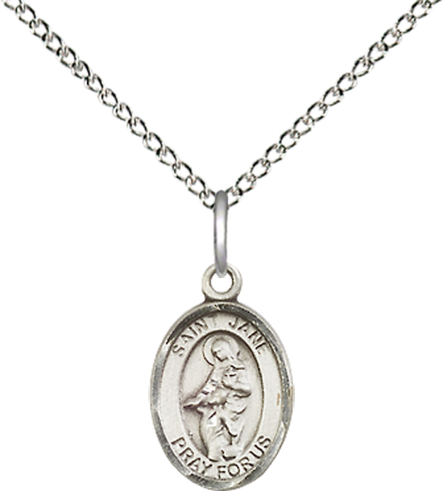 Sterling Silver Saint Jane of Valois Pendant on a 18 inch Sterling Silver Light Curb chain