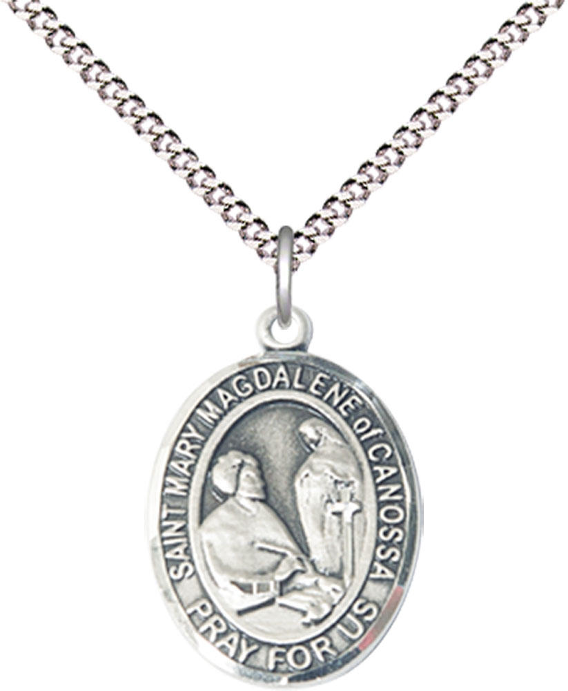 Sterling Silver Saint Mary Magdalene of Canossa Pendant on a 18 inch Light Rhodium Light Curb chain