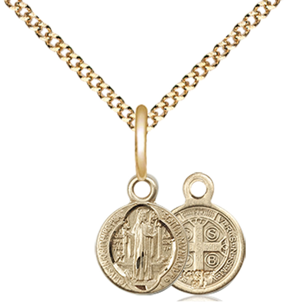 14kt Gold Filled Saint Benedict Pendant on a 18 inch Gold Plate Light Curb chain