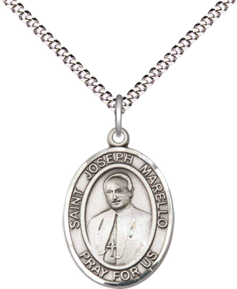 Sterling Silver Saint Joseph Marello Pendant on a 18 inch Light Rhodium Light Curb chain
