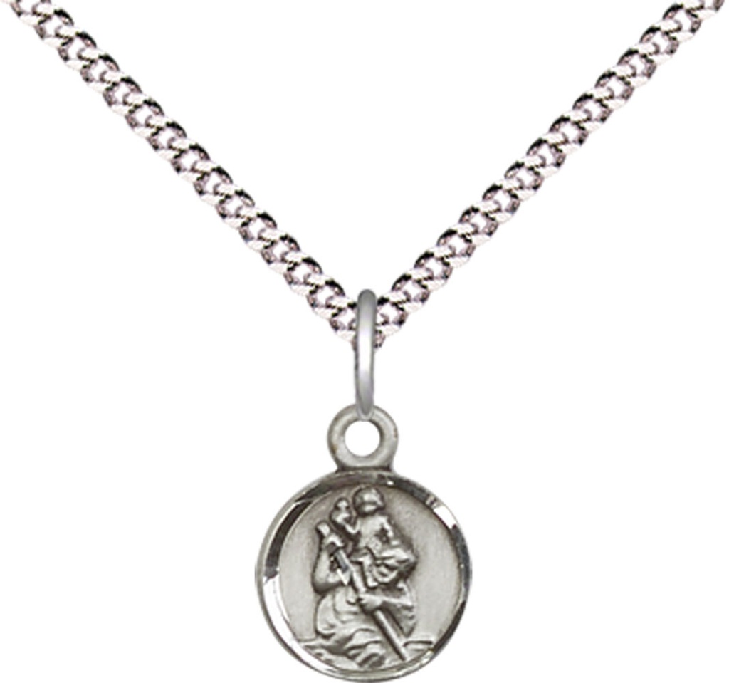 Sterling Silver Saint Christopher Pendant on a 18 inch Light Rhodium Light Curb chain