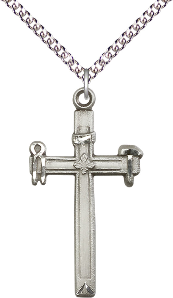 Sterling Silver Carpenter Cross Pendant on a 24 inch Sterling Silver Heavy Curb chain