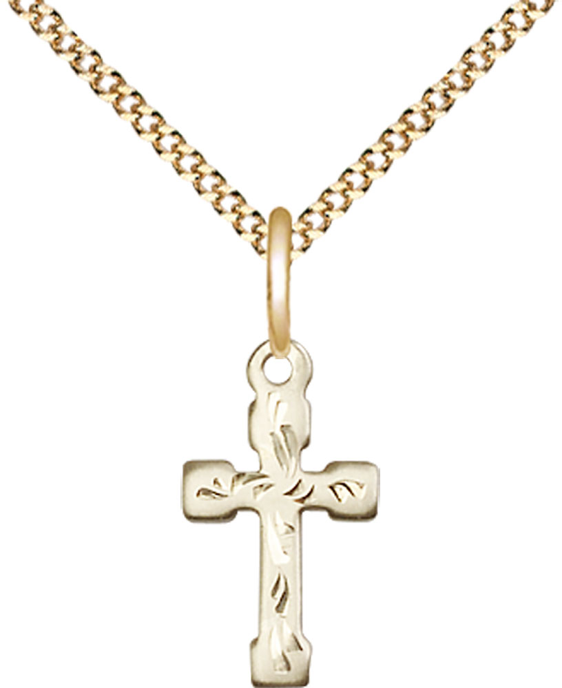 14kt Gold Filled Cross Pendant on a 18 inch Gold Plate Light Curb chain