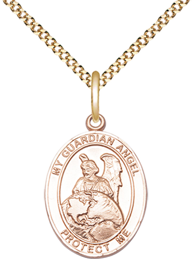 14kt Gold Filled Guardian Angel Protector Pendant on a 18 inch Gold Plate Light Curb chain
