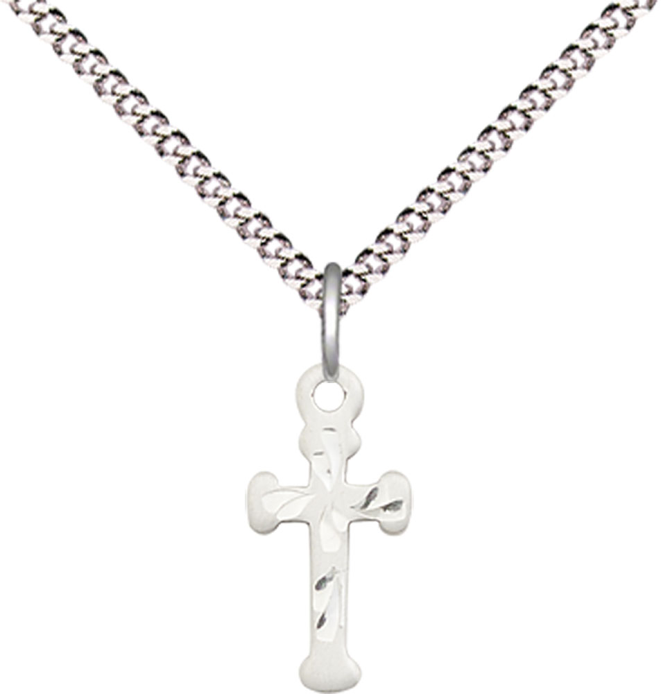 Sterling Silver Cross Pendant on a 18 inch Light Rhodium Light Curb chain