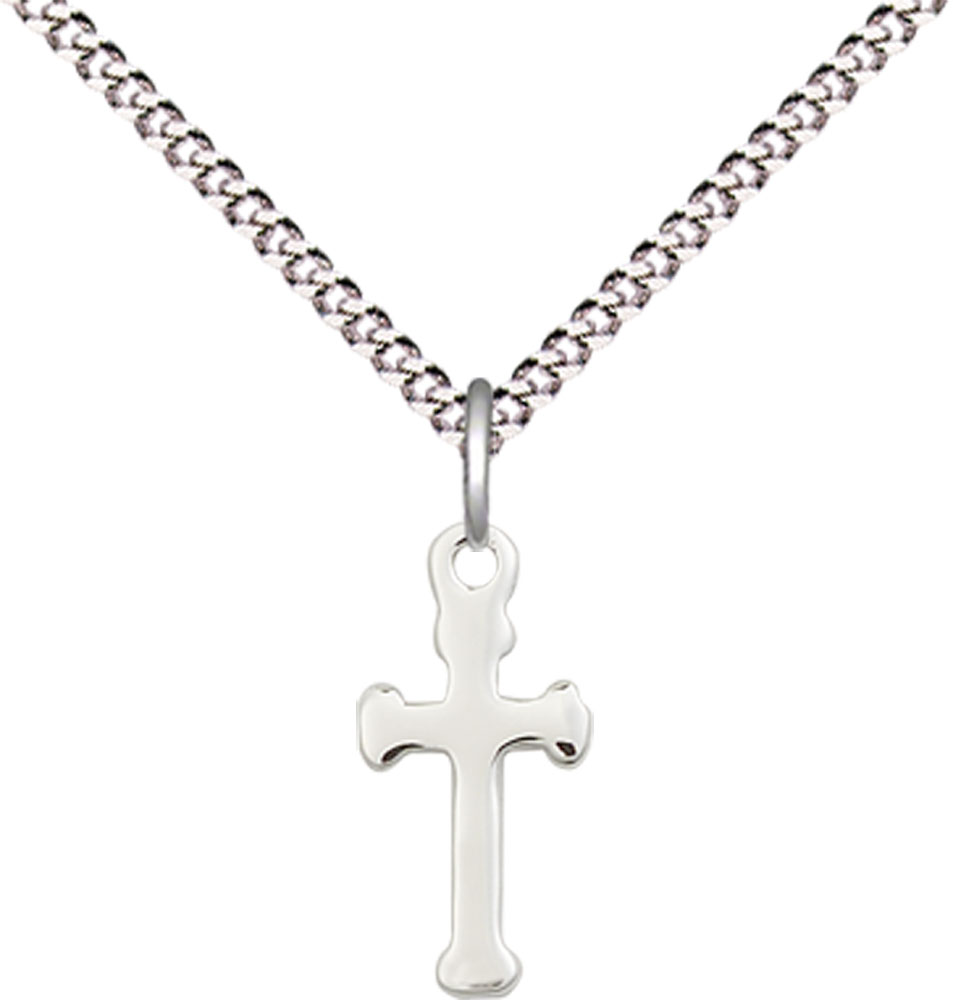 Sterling Silver Cross Pendant on a 18 inch Light Rhodium Light Curb chain