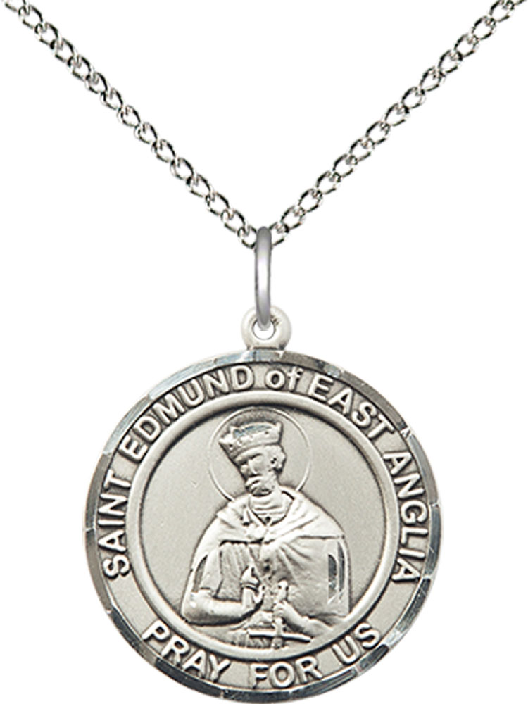Sterling Silver Saint Edmund of East Anglia Pendant on a 18 inch Sterling Silver Light Curb chain