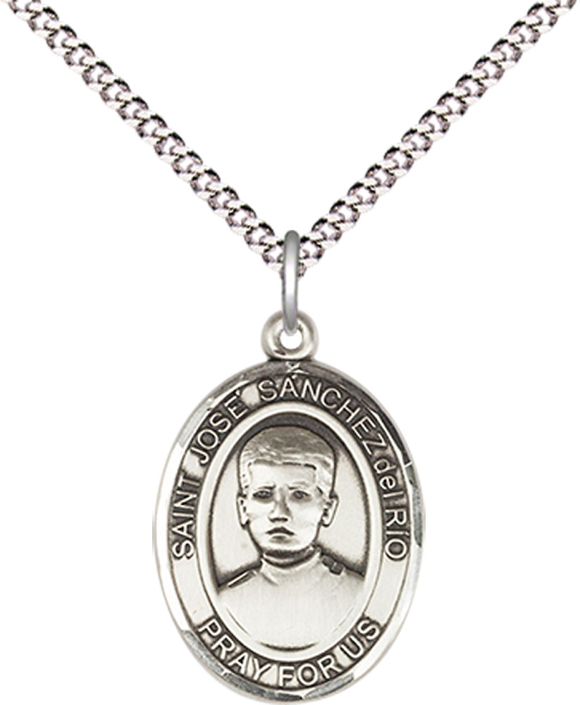 Sterling Silver Saint Jose Canchez del Rio Pendant on a 18 inch Light Rhodium Light Curb chain