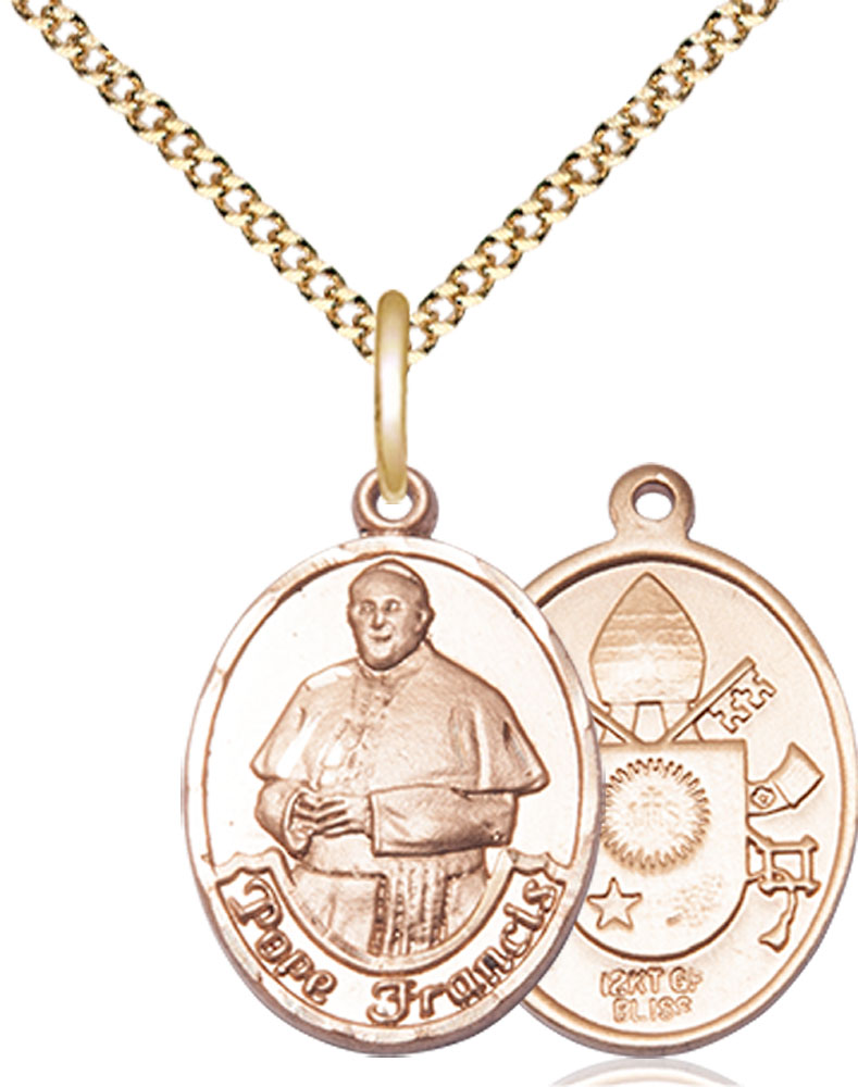 14kt Gold Filled Pope Francis Pendant on a 18 inch Gold Plate Light Curb chain