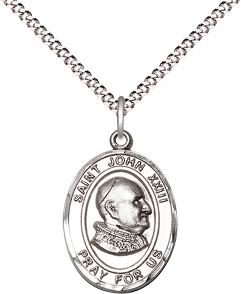 Sterling Silver Saint John XXIII Pendant on a 18 inch Light Rhodium Light Curb chain