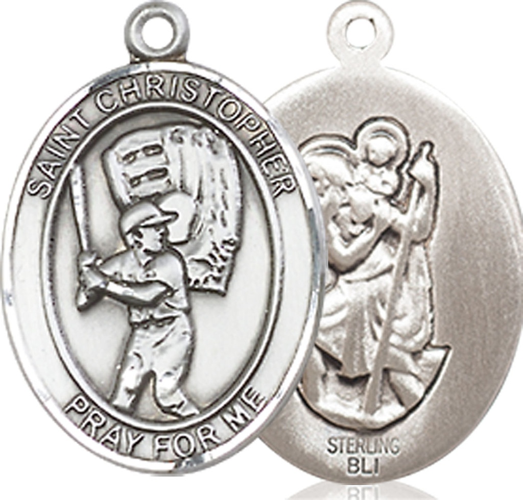 Sterling Silver Saint Christopher Baseball Medal