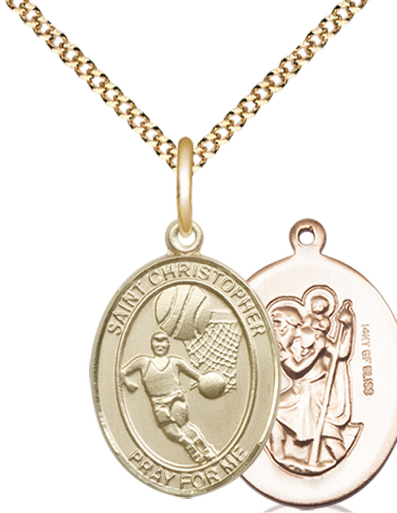 14kt Gold Filled Saint Christopher Basketball Pendant on a 18 inch Gold Plate Light Curb chain