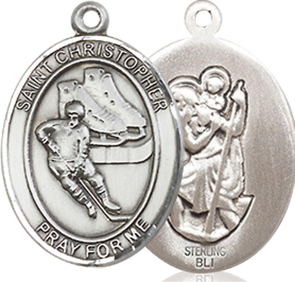 Sterling Silver Saint Christopher Hockey Medal