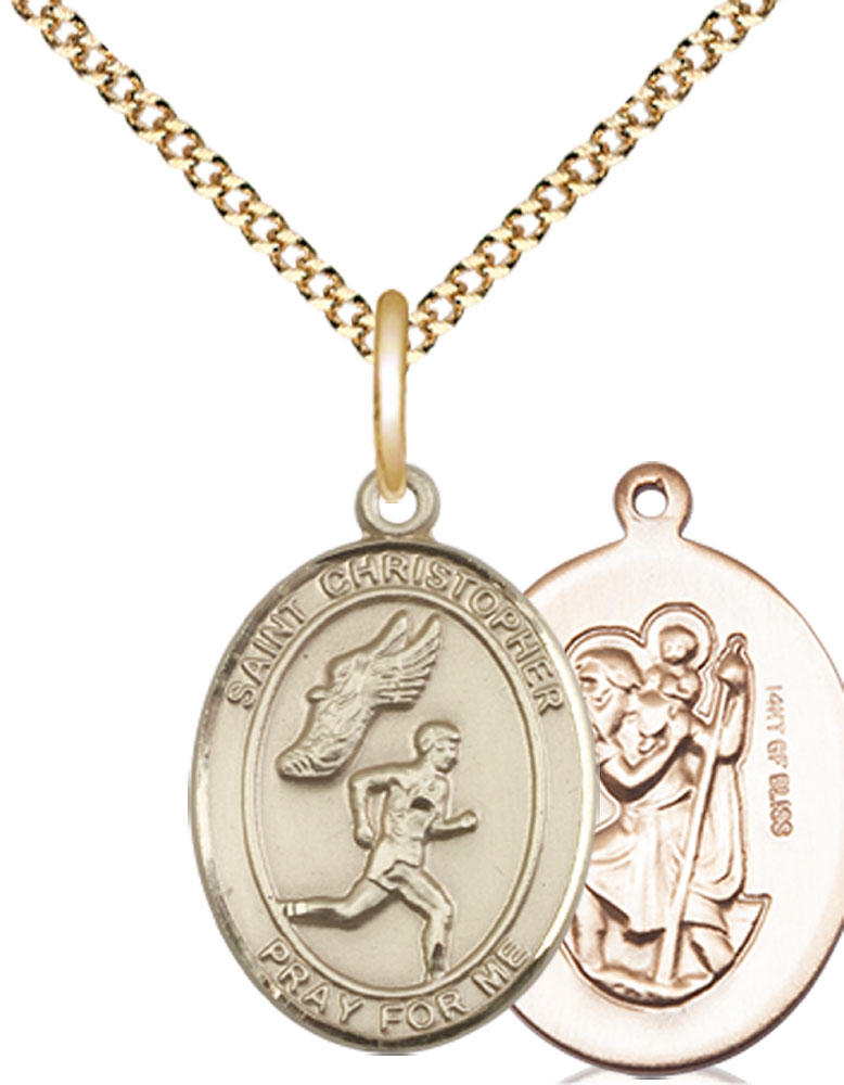 14kt Gold Filled Saint Christopher Track&amp;Field Pendant on a 18 inch Gold Plate Light Curb chain