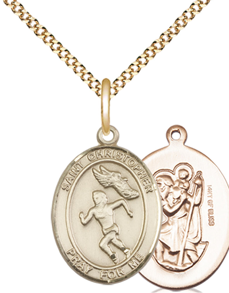14kt Gold Filled Saint Christopher Track&amp;Field Pendant on a 18 inch Gold Plate Light Curb chain