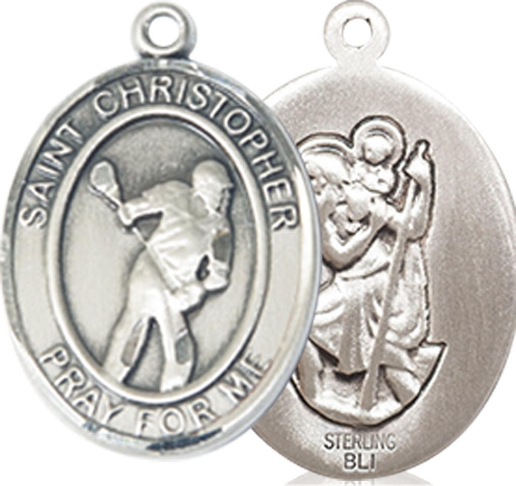 Sterling Silver Saint Christopher Lacrosse Medal