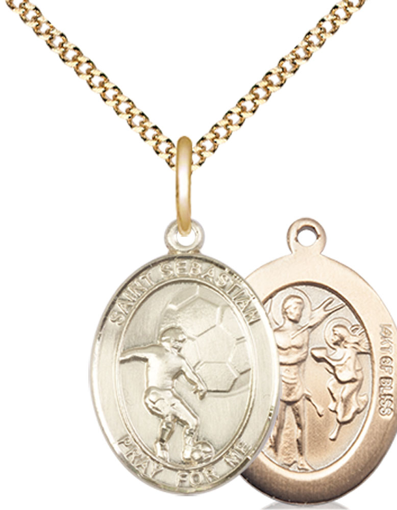 14kt Gold Filled Saint Sebastian Soccer Pendant on a 18 inch Gold Plate Light Curb chain