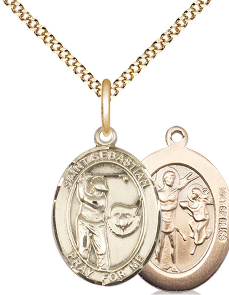 14kt Gold Filled Saint Sebastian Golf Pendant on a 18 inch Gold Plate Light Curb chain